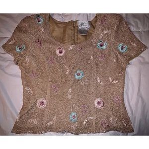 Adrianna Papell beaded mesh blouse